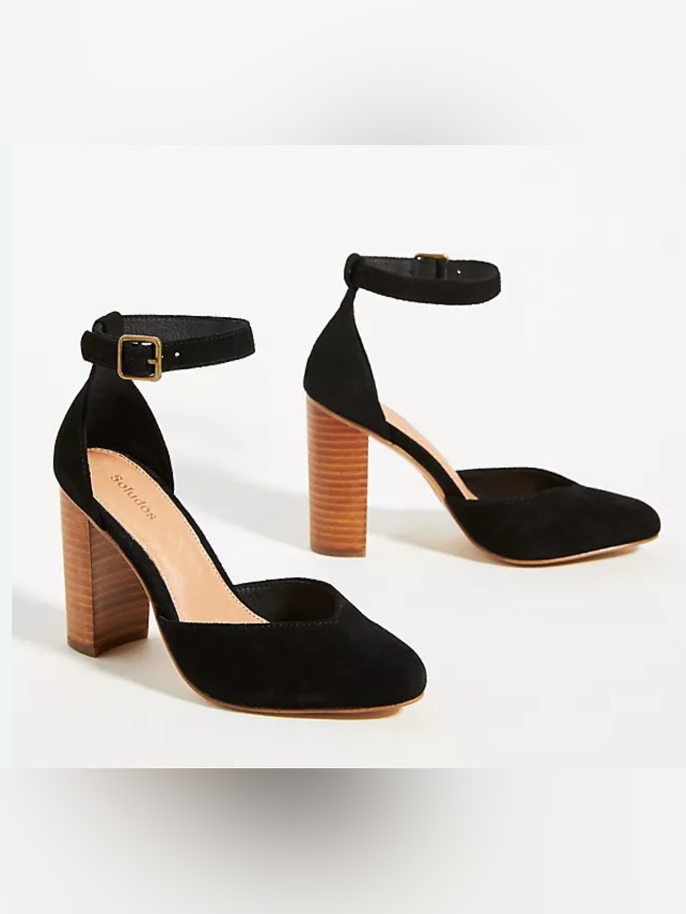 New Soludos Colette Heels Black Suede Women's Size 9.5